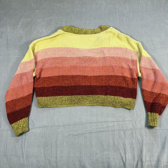 Urban Outfitters Sunset Striped Chunky Knit Cropped Cardigan Sweater Large UO - Picture 2 of 11